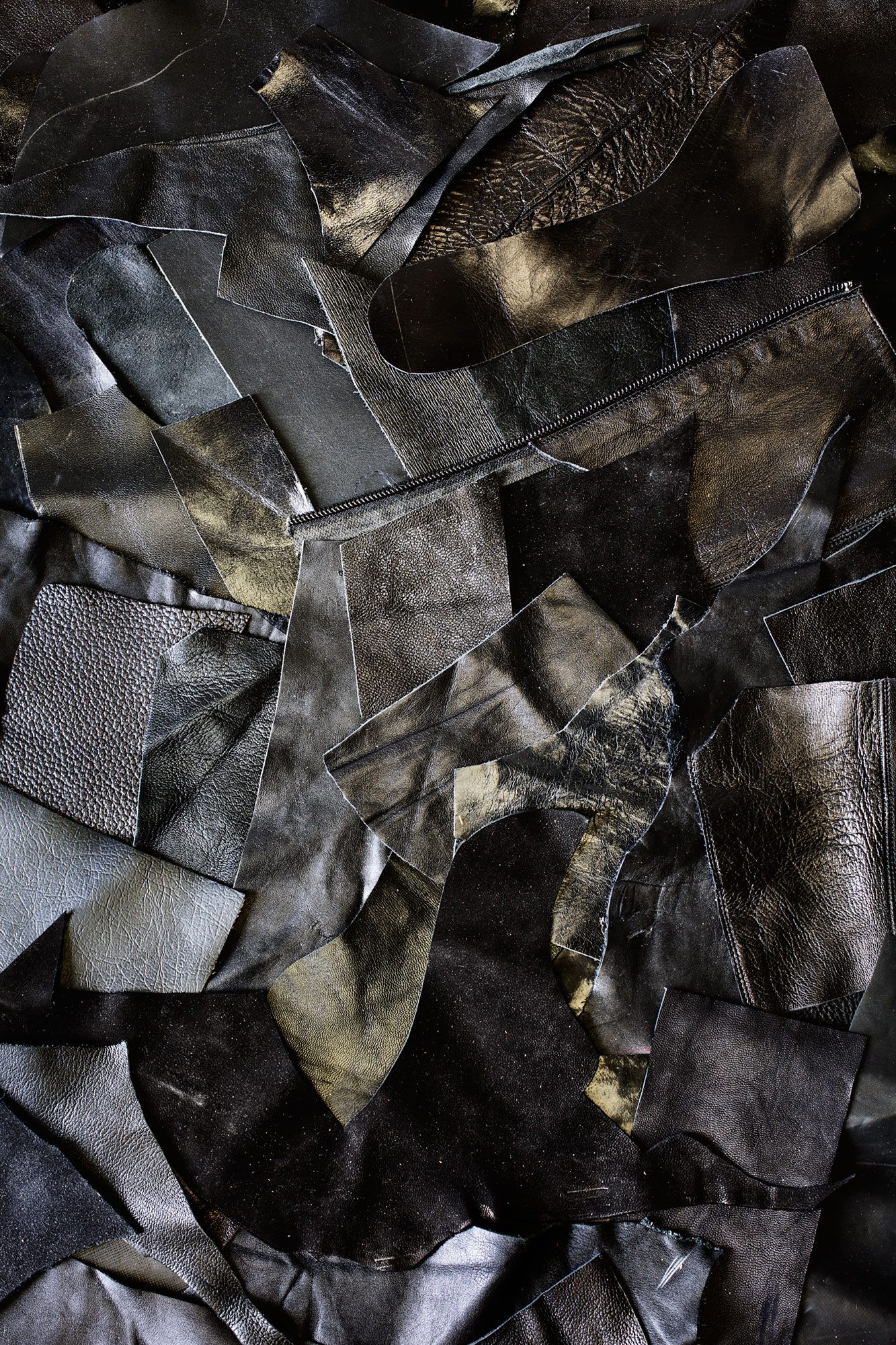 <em>Skin 1</em>, 2018, showing scraps of leather from a shoe maker.