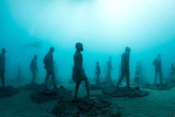 “Rubicon,” a collection of people walking into the unknown. (Photo and art: