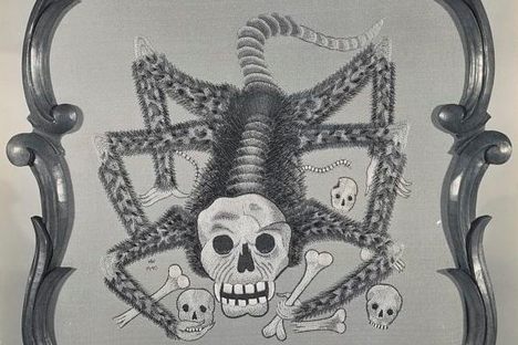 A scorpion demon, embroidered by Eleanor B. Roosevelt in 1940.
