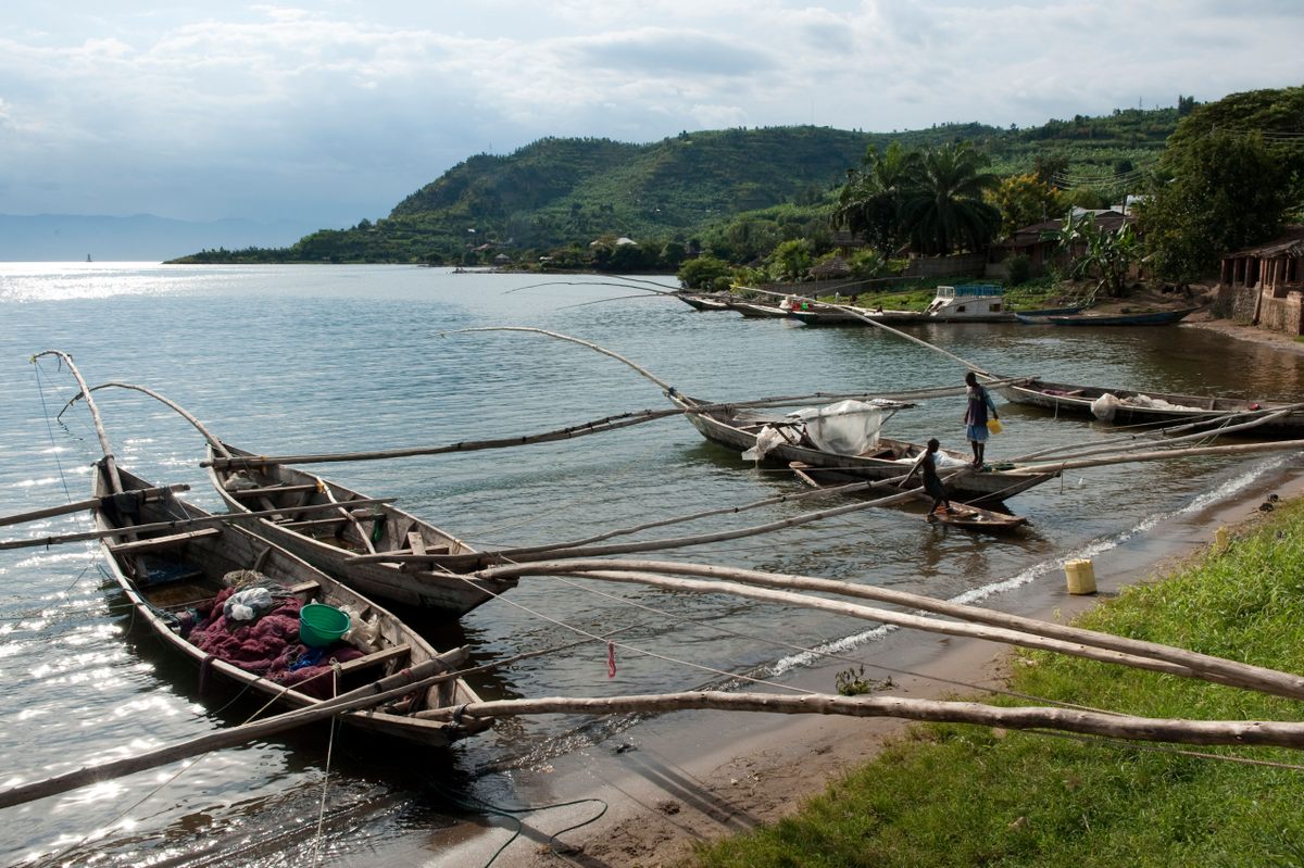Fishing boats on Lake Kivu in Gisenyi, Rwanda.