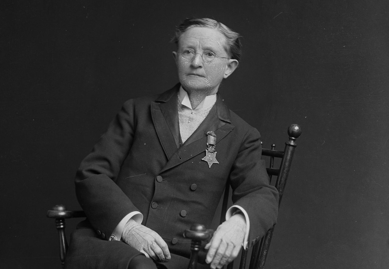 Mary Walker, with her Medal of Honor on her lapel, 1873. 