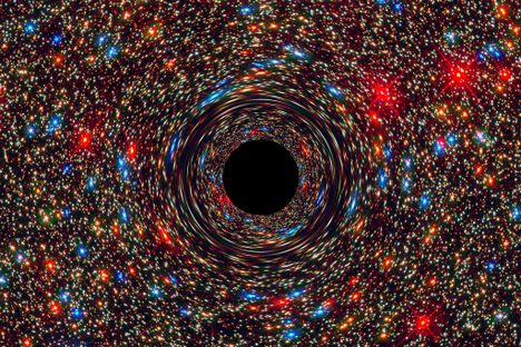 This computer-generated black hole simulates how no light can escape its wrath.
