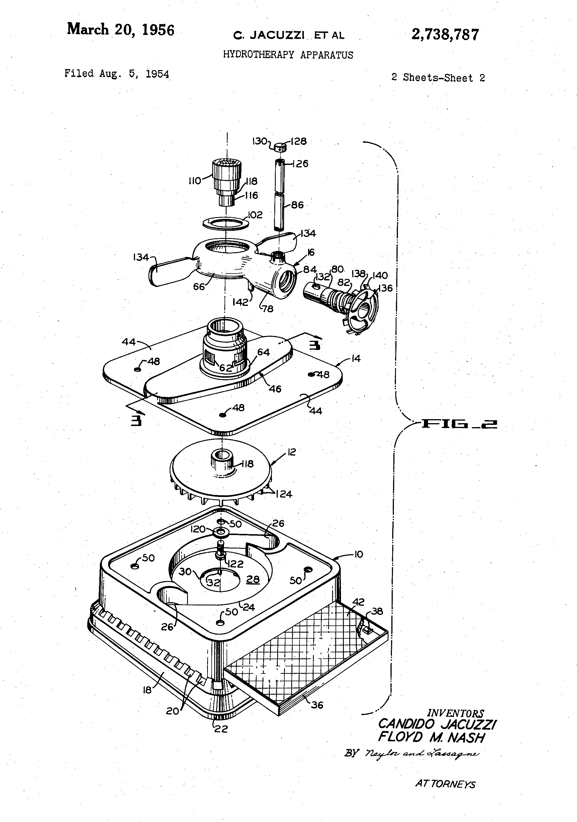 A 1954 patent for a Jacuzzi hydrotherapy apparatus