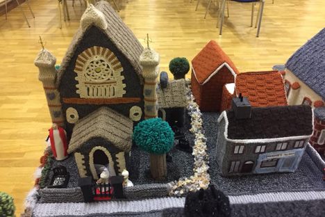 One of the village's five churches, made out of wool.