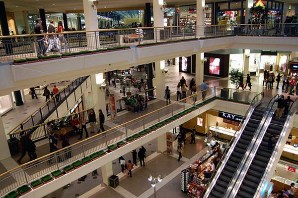 Three levels of shopping stacked on top of one another, built above the world's largest underground aquarium, and centered around a full-blown indoor amusement park.
