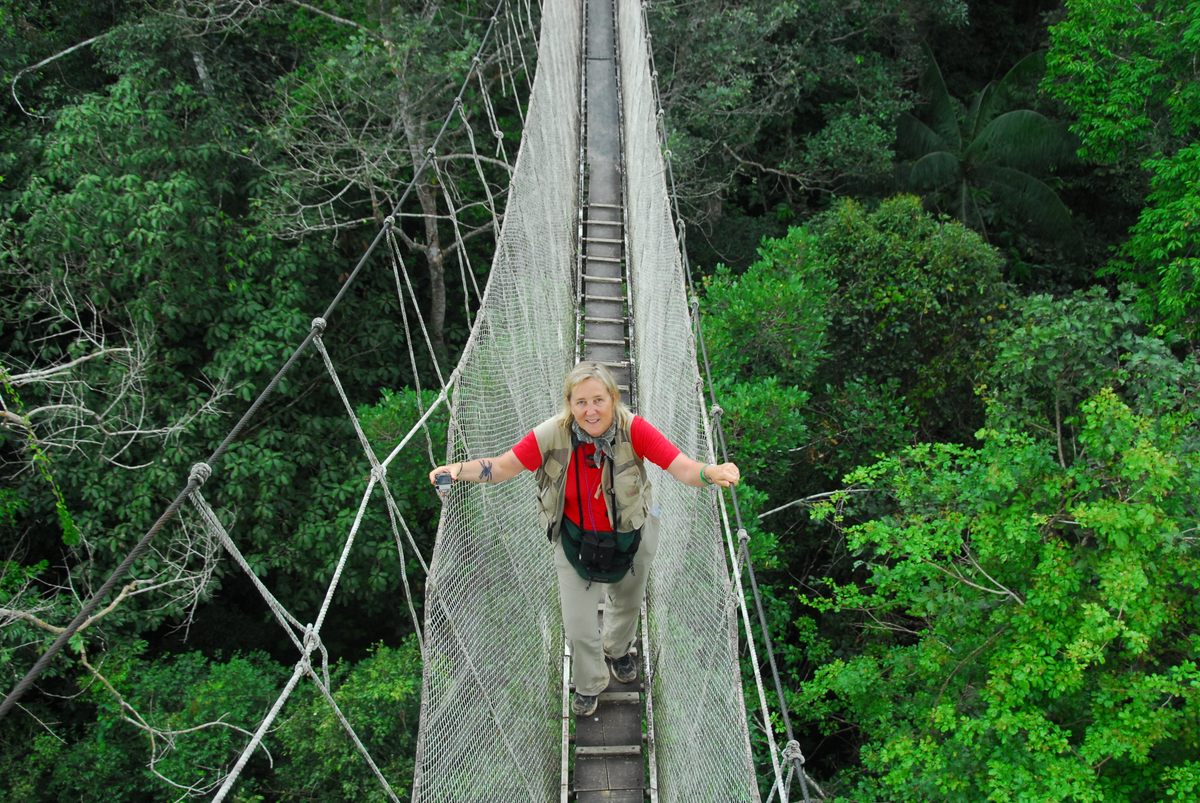 Meg Lowman on a canopy walkway in the Peruvian Amazon.