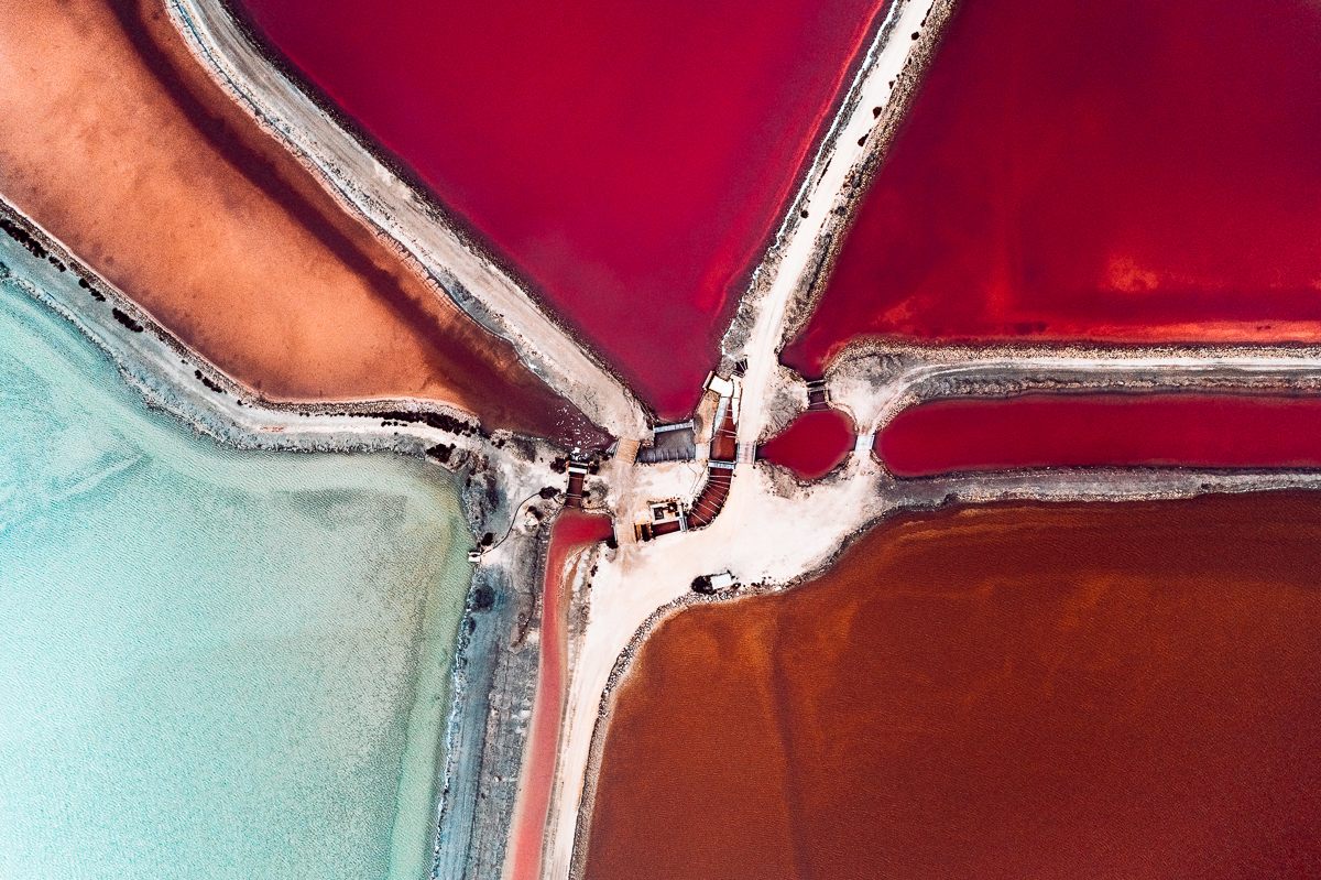 A drone camera captured these dazzling colors of salt ponds. 