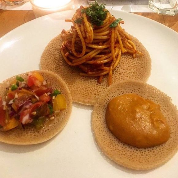 This take on spaghetti injera uses the classic Ethiopian spice blend berbere.