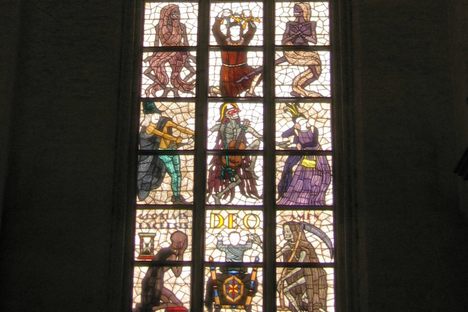 Danse Macabre stained glass.