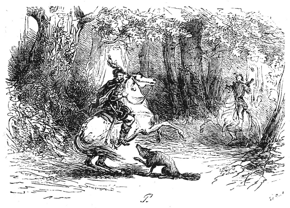 In Marie de France's <em>Bisclavret</em>, the transformed baron approaches the king in humble, human-like supplication.