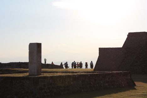 Stella and visitors in Xochicalco