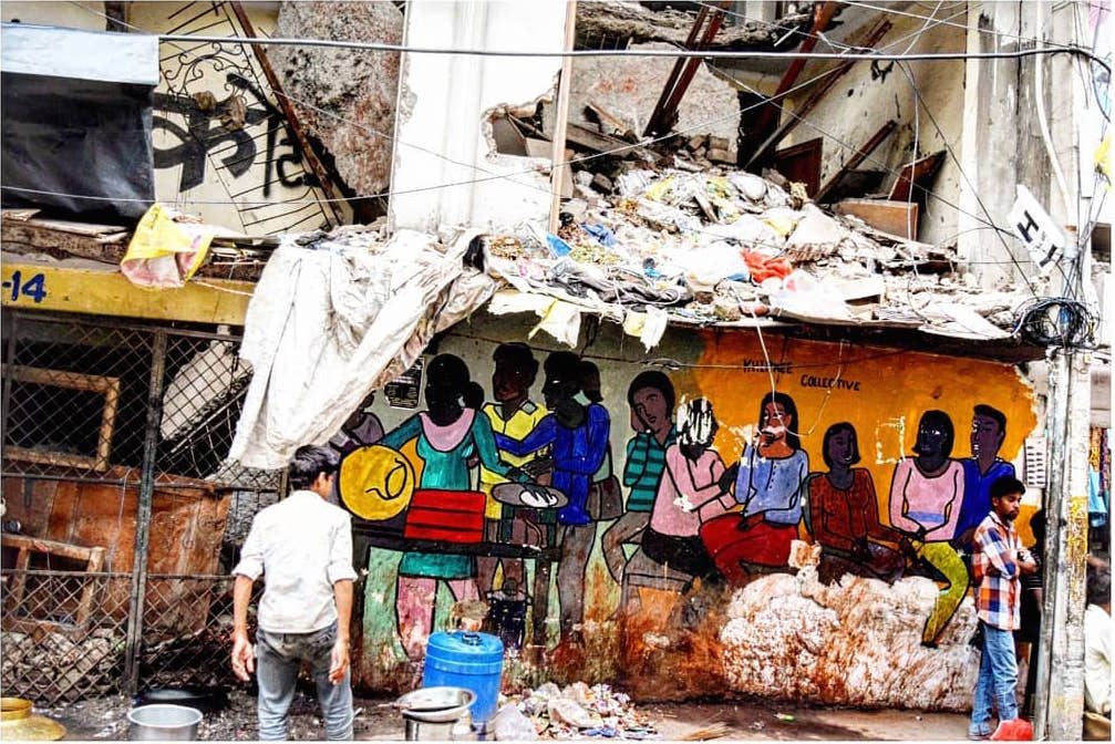 Murals in Khirki Extension encourage women to take equal part in public spaces.