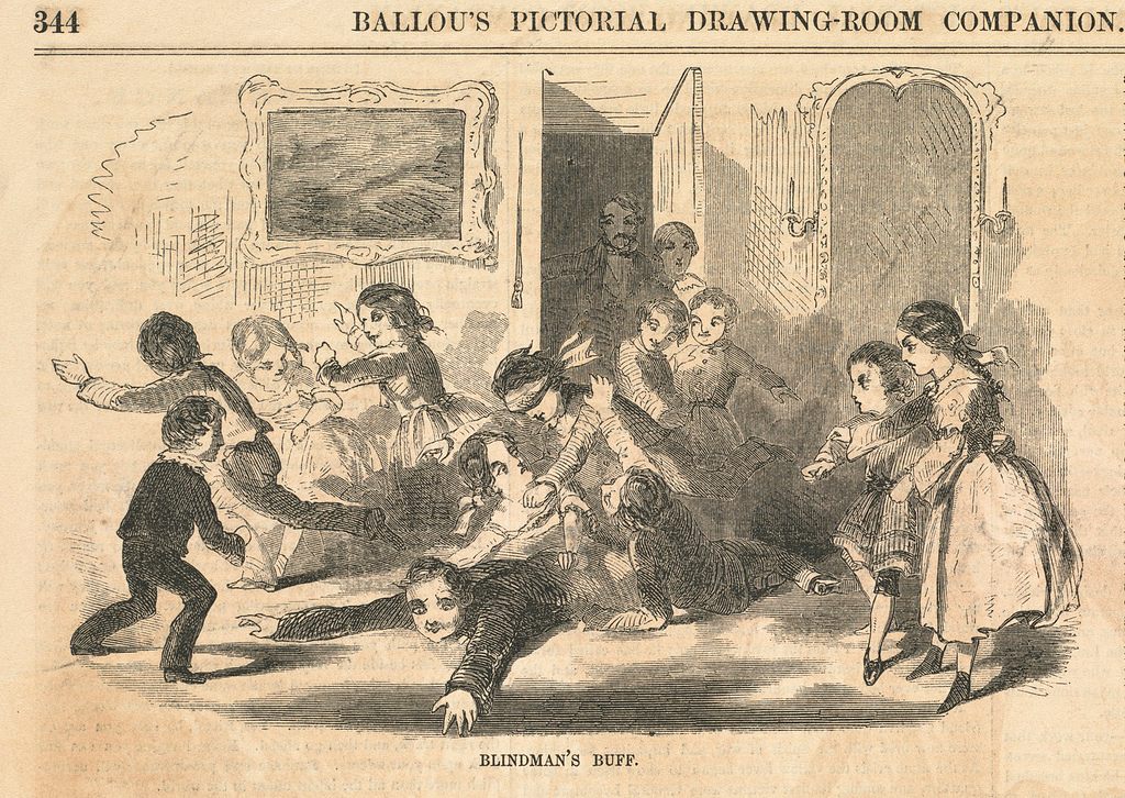 A violent-looking bout of Blind Man's Buff, as drawn by Winslow Homer in 1857.