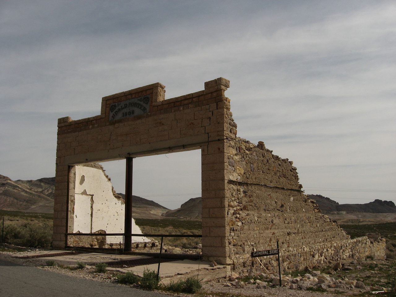 The ruins of a general store in Rhyolite, one of Nevada's better known ghost towns.