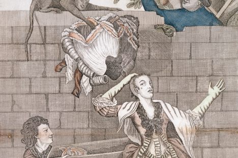 Wig-wearing socialites: beware of hidden boys, monkeys, and thieving men on horses.