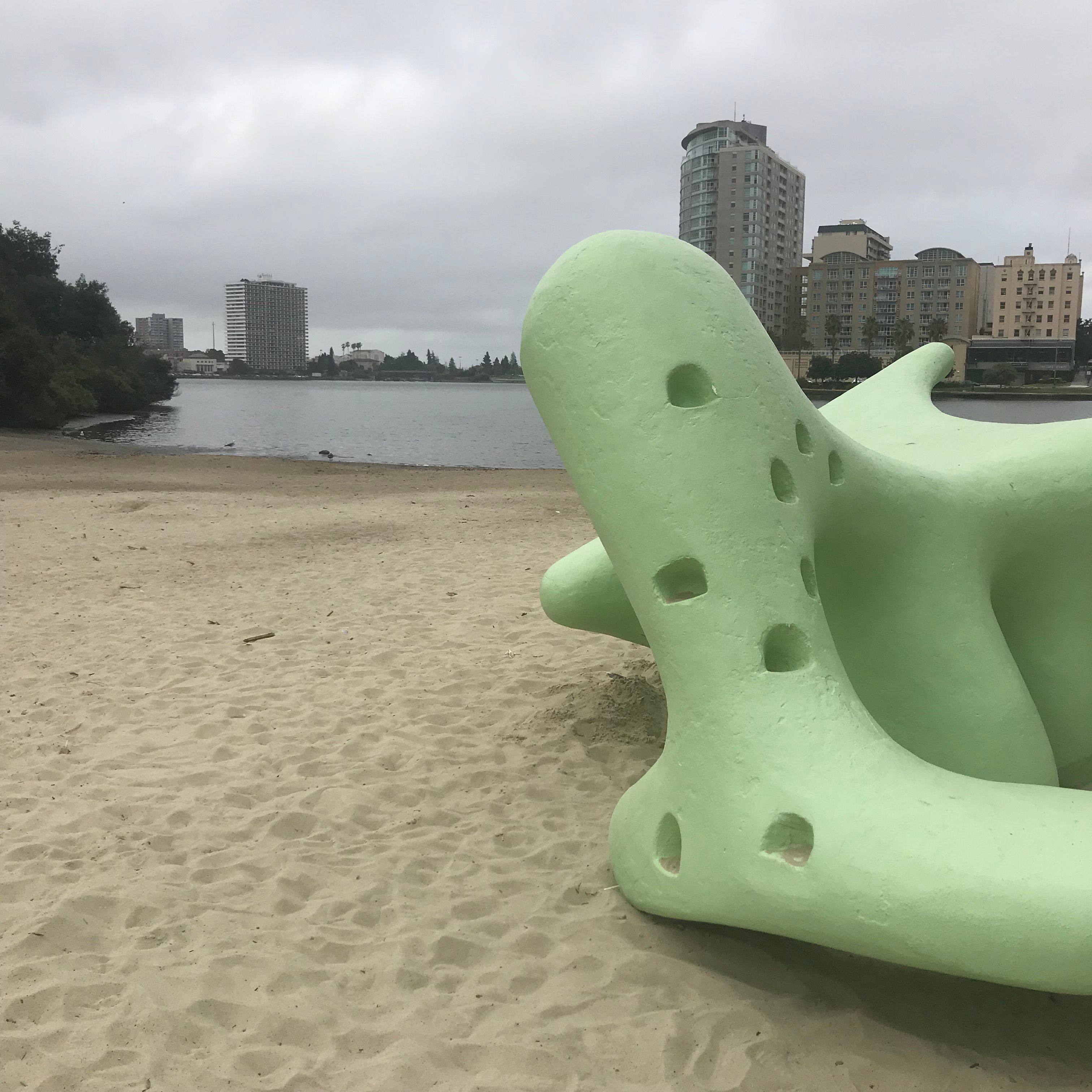Oakland native (and monster enthusiast) Adrienne Schell snapped this photo of the rehabbed sculpture on one of her early morning jogs.