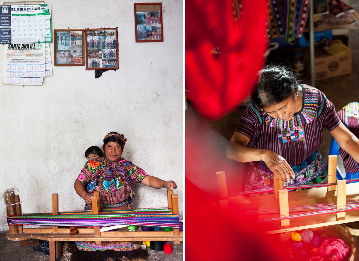 Sofia Ixcot Xivir with her grandson at her home in Zunil (left); Alejandra Micaela Ujpán (right).