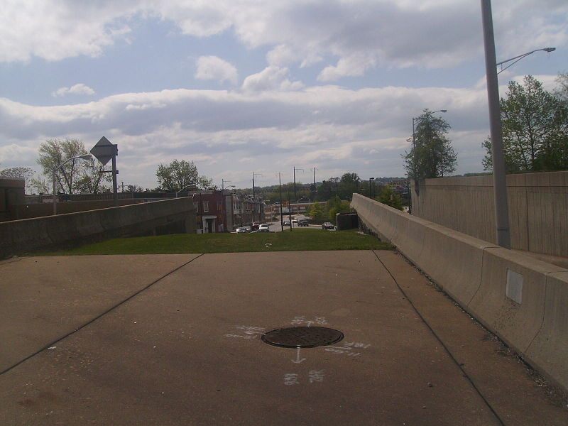 The western end of the freeway stub in Baltimore City intended for use by the canceled I-170. 