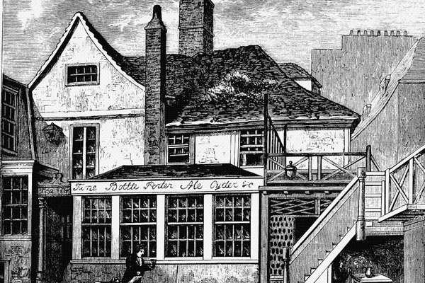 A street scene of St. Giles before the flood 