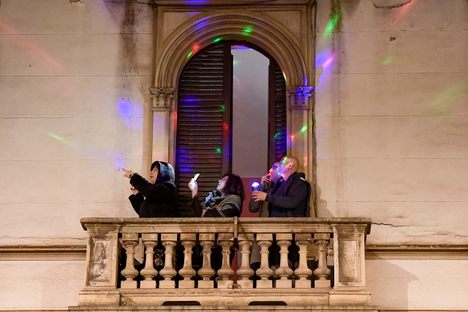 A flash mob in Turin, Italy, on March 15, 2020, involved brightly colored lights. 