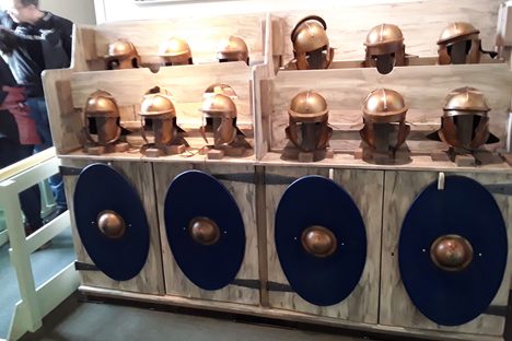 Roman helmets and shields  used for children's educational activities