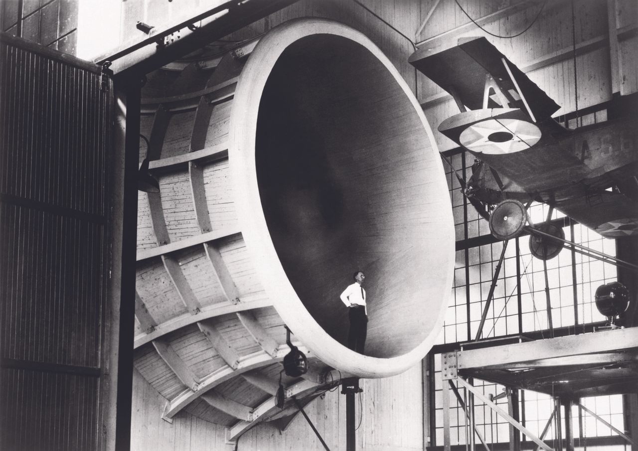 Langley researcher Elton W. Miller in Langley's Propeller Research Tunnel, 1927.