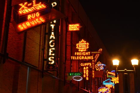 Neon Sign Museum west side of 104 St on TELUS Building 