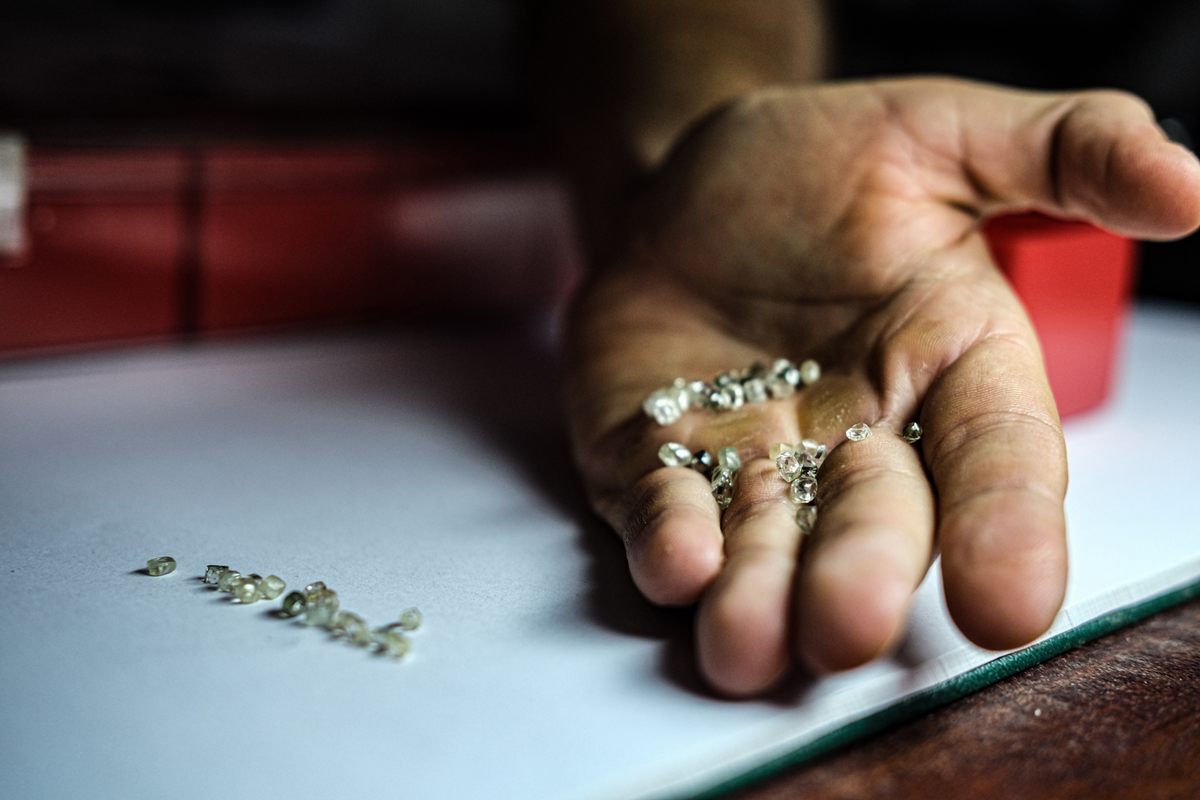 "Gem quality" diamonds like these will travel to Antwerp and then to Mumbai, where they will be cut and polished.
