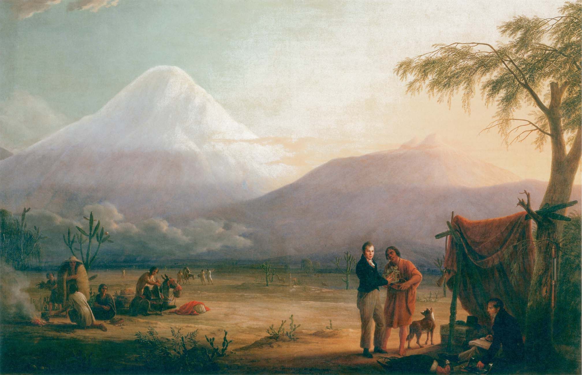 Humboldt, his research assistant Aimé Bonplant, and a South American guide in front of Chimborazo.