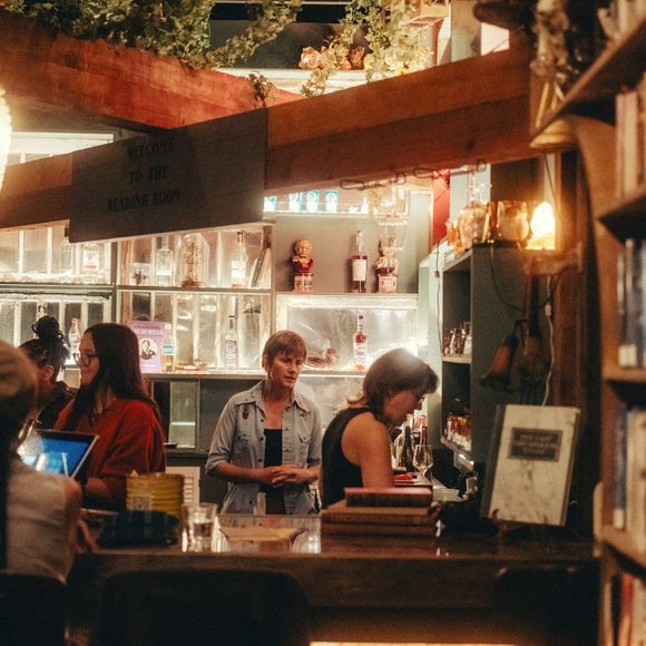 The Reading Room blends the intimacy of an inviting bar with the inviting solace of a good bookstore.