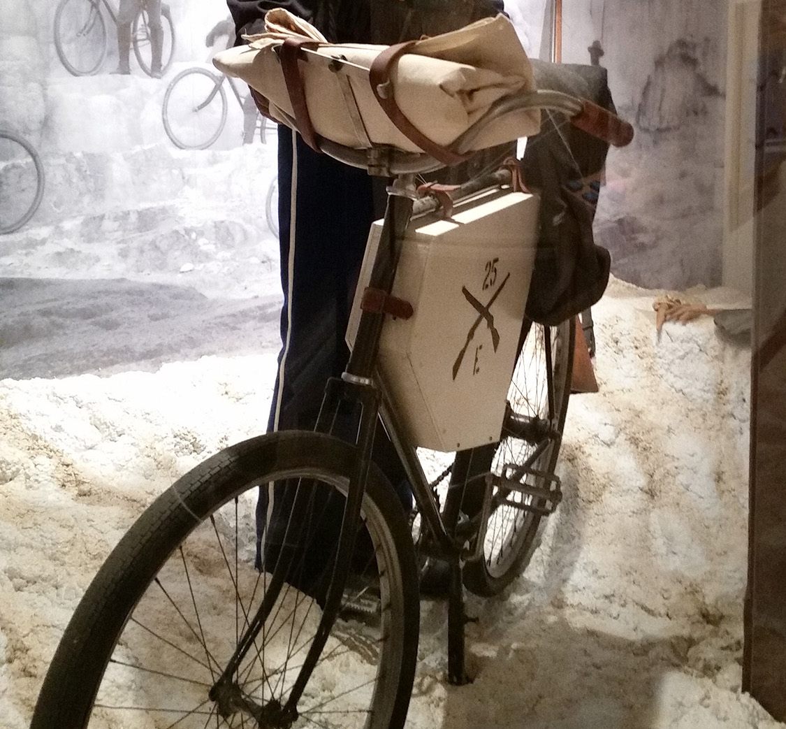 A replica of of the type of bicycle ridden by the 25th, on display at the Historical Museum at Fort Missoula.