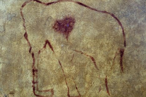 The injured woolly mammoth rock painting.