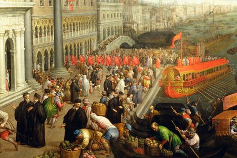 The banks of the Schiavoni in Venice, painted by artist Leandro Bassano (1557-1622).