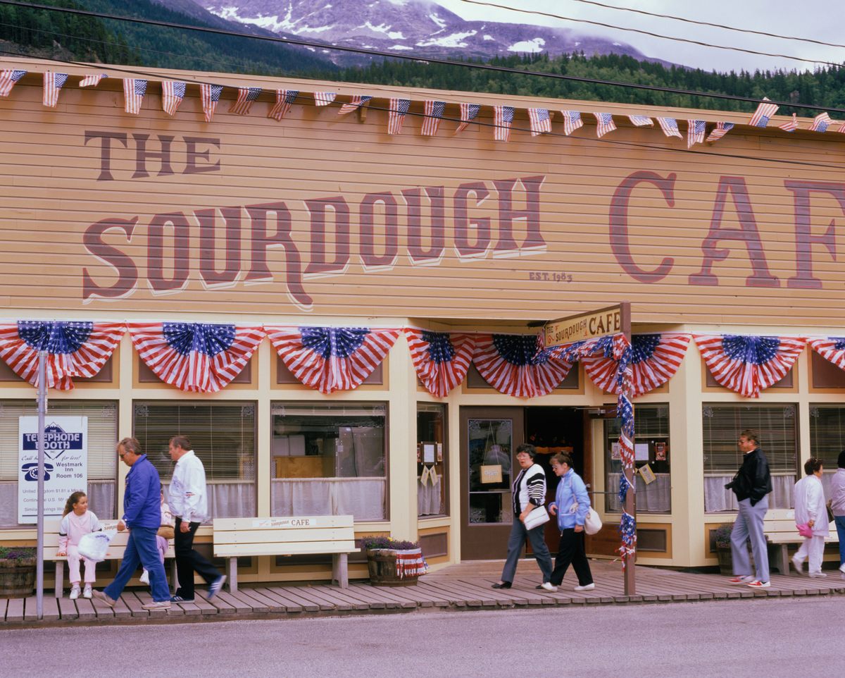 An old photo of the now-closed Sourdough Cafe in Skagway, Alaska.