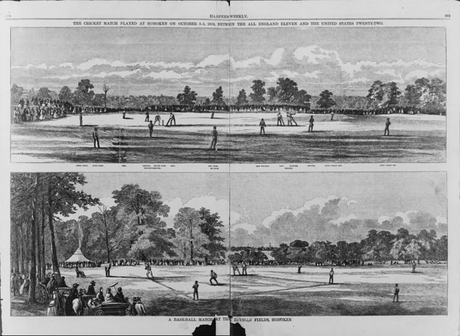 Two sports at Elysian Fields, Hoboken: the cricket match of October 1859 and baseball.  