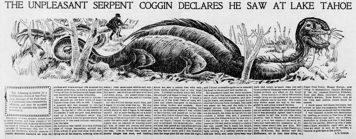 An 1897 story in the San Francisco Call and Post relates an encounter between a wealthy band manager and an “unpleasant serpent.”
