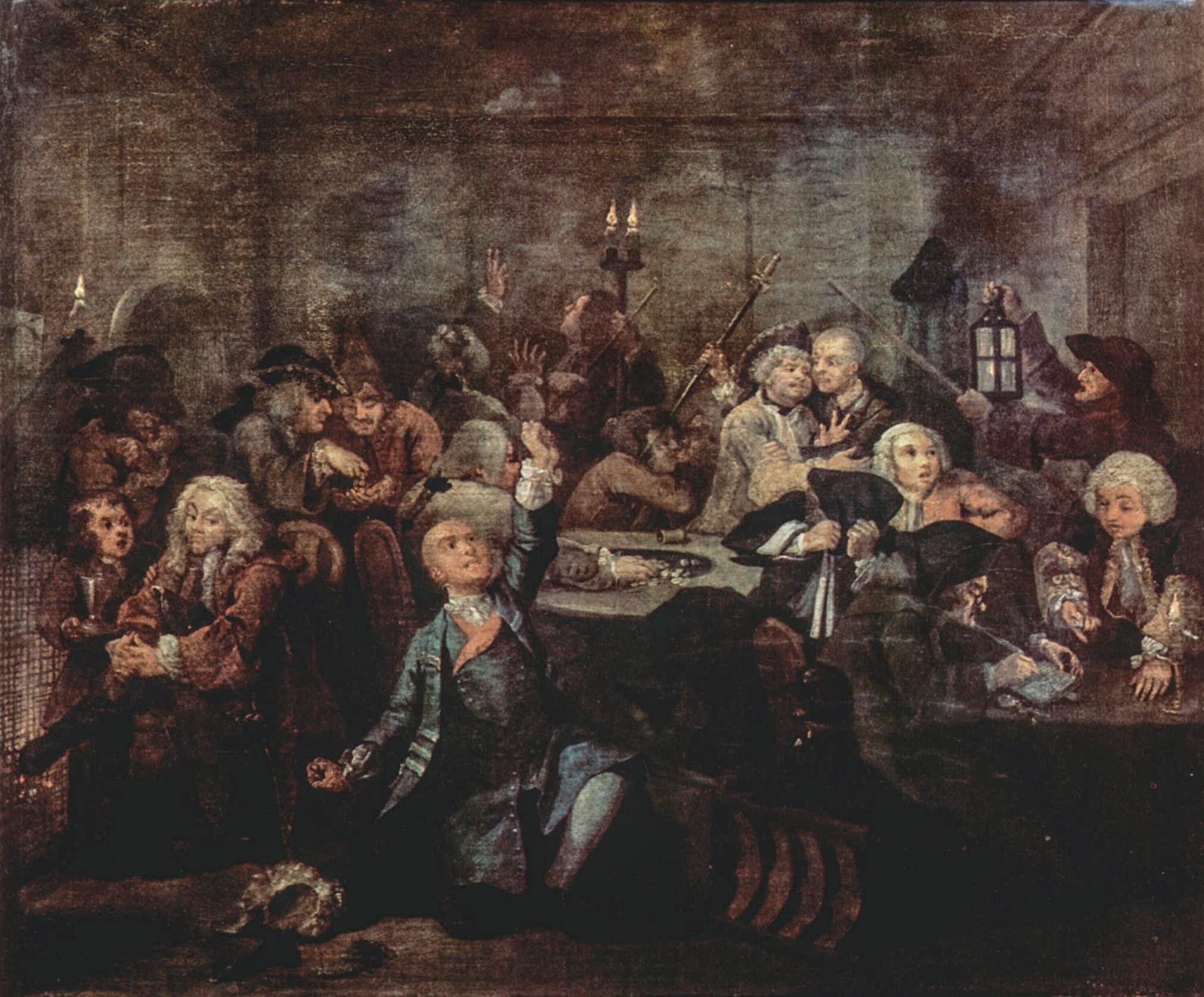 "A Rake's Progress: The Gaming House" depicts an infamous chocolate house.