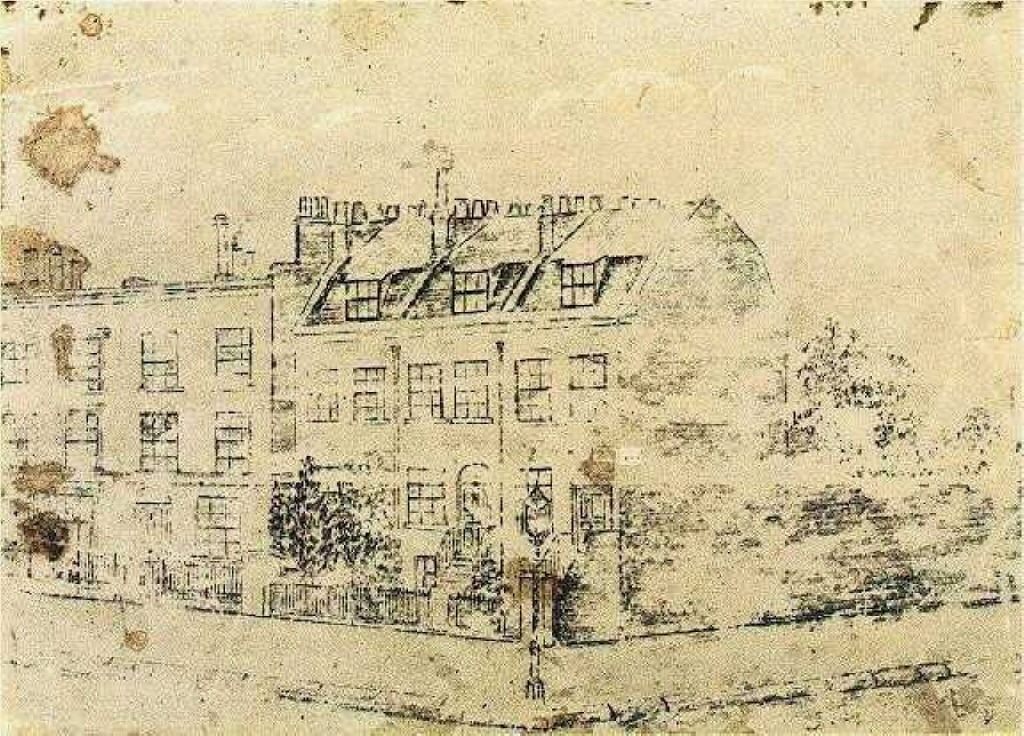 <em>87 Hackford Road</em> sketch by Vincent van Gogh.