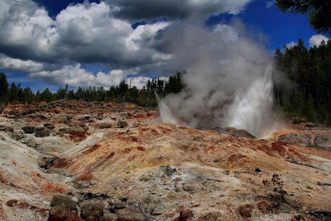 Steamboat Geyser erupts mildly in June 2008.