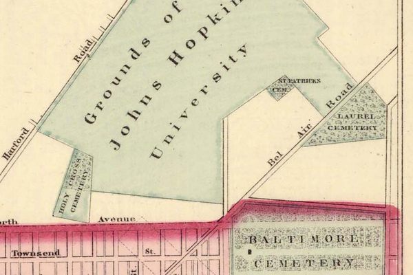 An 1876 map showing Laurel Cemetery.