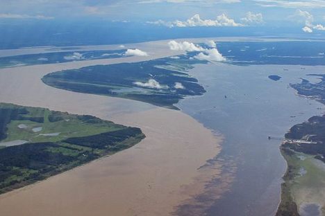 An aerial view of the Meeting of Waters, looking west.