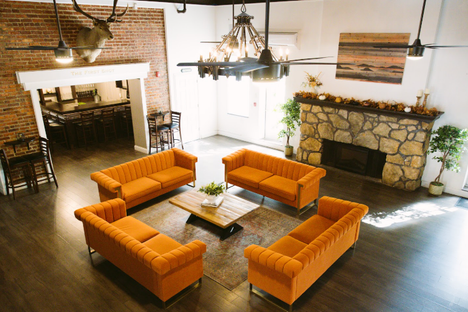 A view of the coquina rock fireplace.