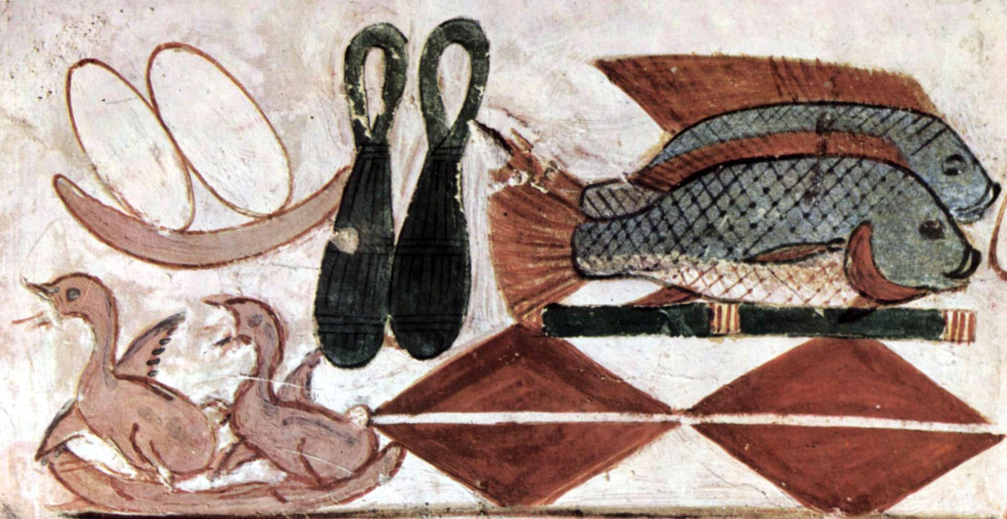 Ancient Egyptian mural depicting food offerings (1422-1411 B.C.). Chicken did not become a feature of Egyptian diets until the fourth century B.C.