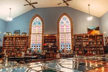 Books are available inside for borrowing or purchase.