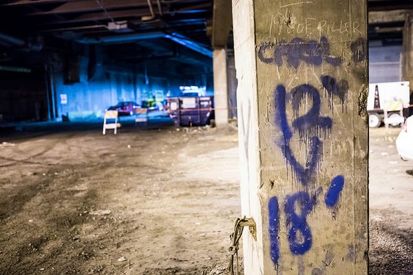 As there are no street signs on Carroll Avenue, people spray paint both locations and overhead cross streets to keep others from getting lost