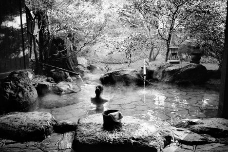 The women's bath at the Makiba-no-ie Ryokan in Yufuin, Ōita Prefecture.