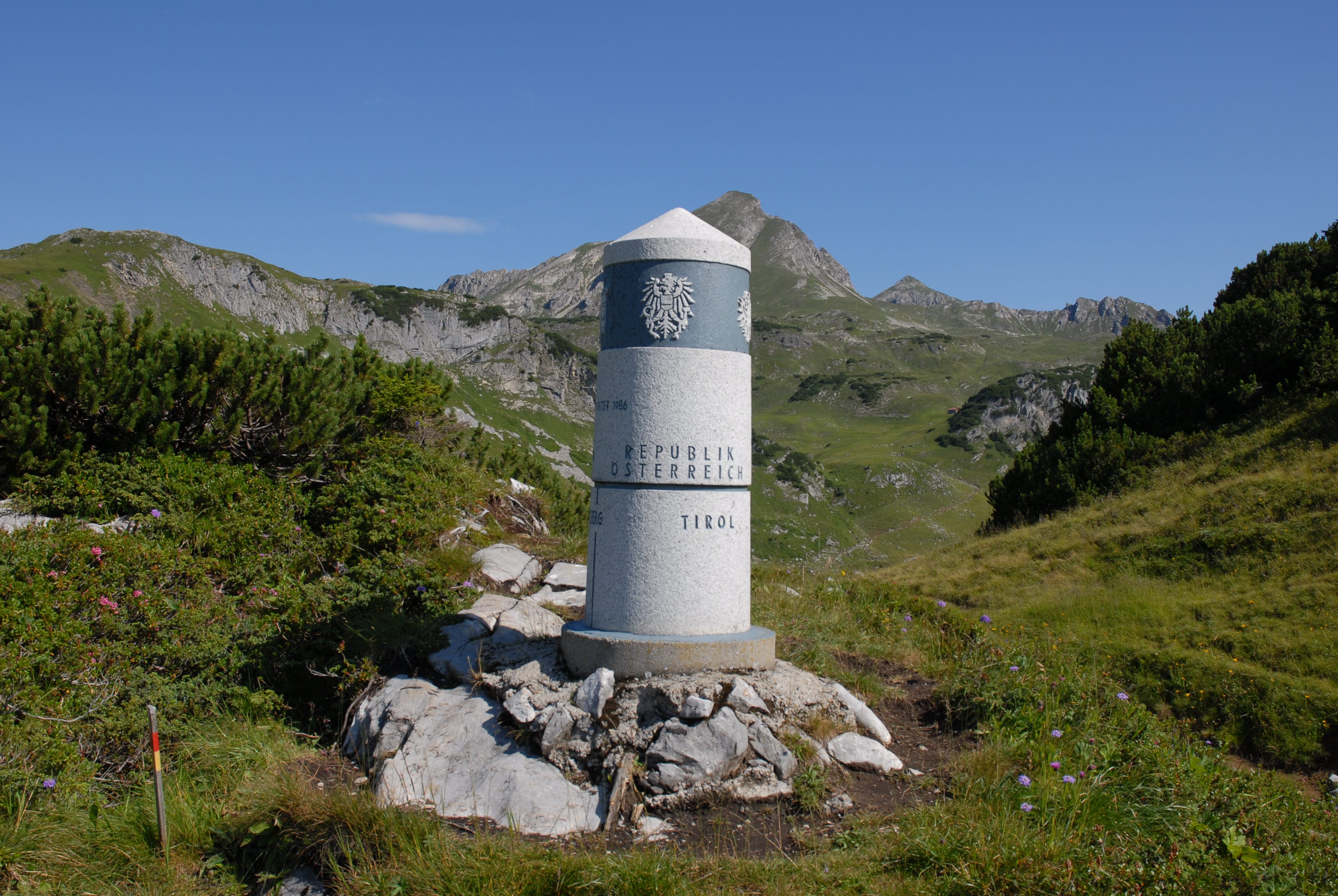 A marker at the boundary of Germany and Austria.