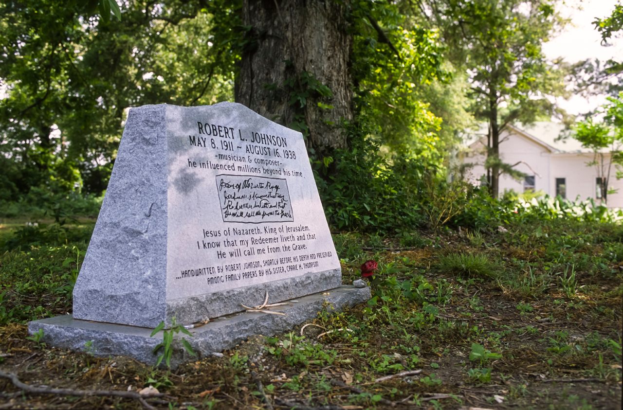 The Johnson memorial at Little Zion Church in Greenwood, Mississippi, where most sources indicate he is buried. 