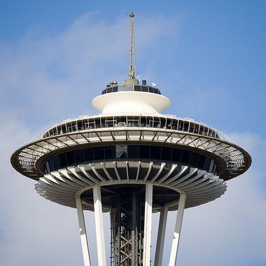 The top of the Space Needle exemplifies Googie architecture. (Wikimedia Commons)