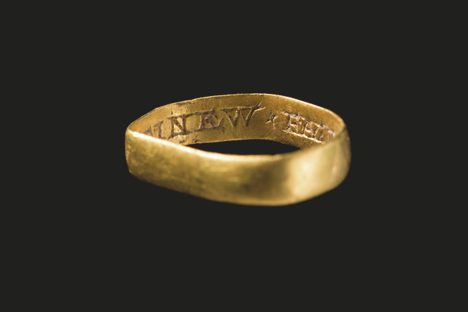 A 17th-century gold posy ring, a postmedieval version of a promise ring, was determined to be treasure at an inquest in October 2019. 